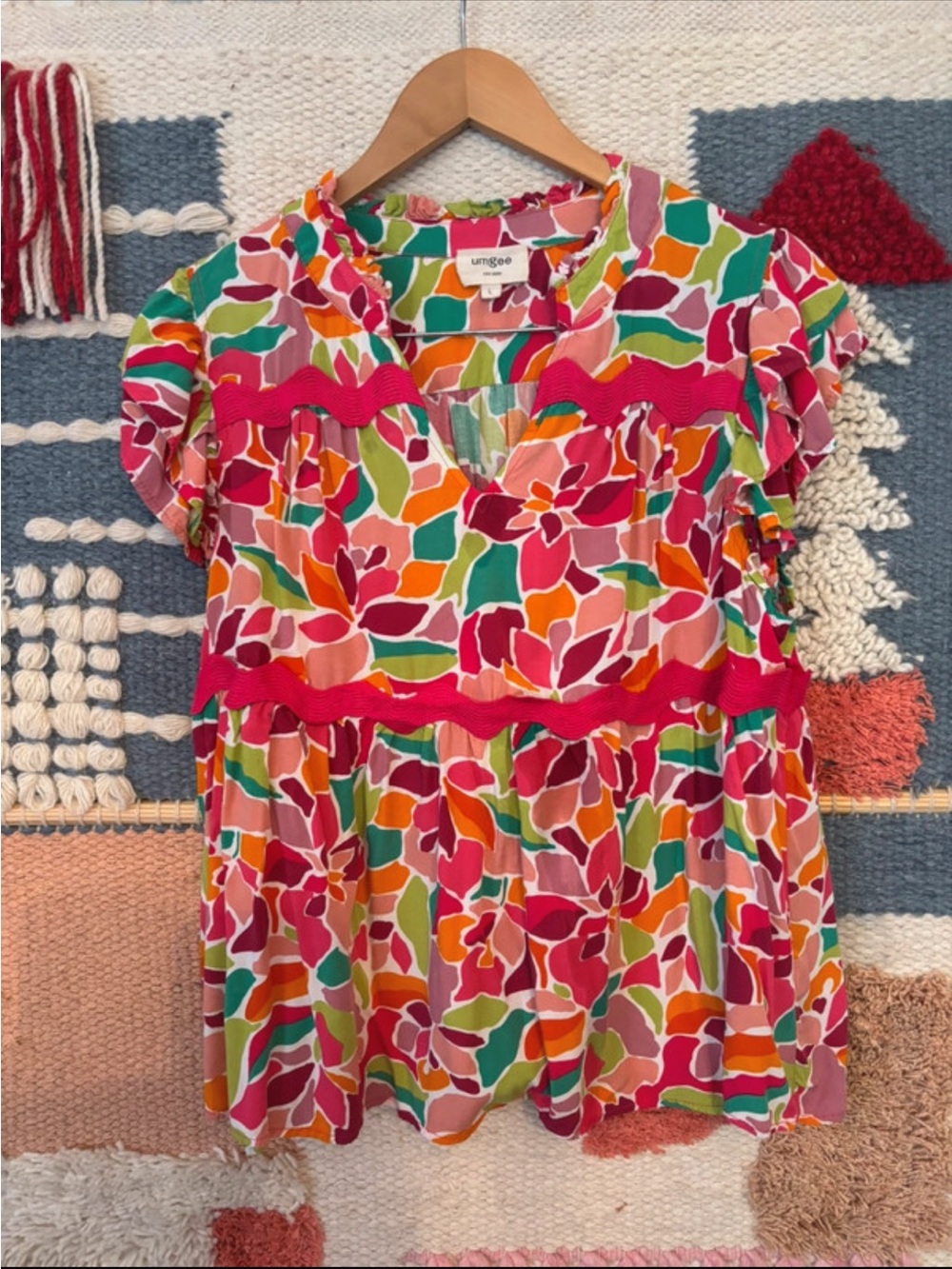 Umgee Pink Multi Floral Ruffle Top - Picture 1 of 2